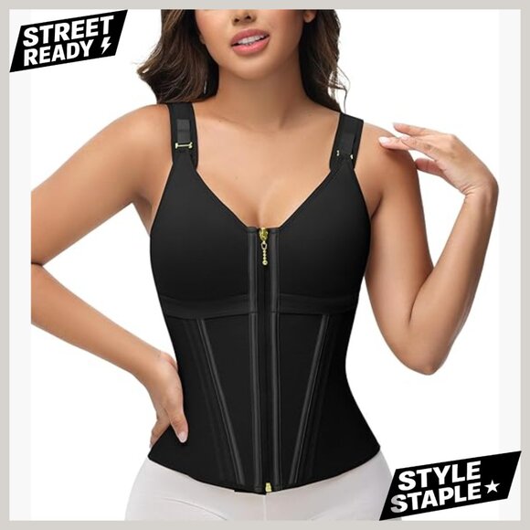 Medium Waist Trainer Corset with Steel Boning Zipper & Hooks for Tummy Control